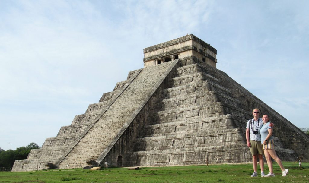 Zoe and Adam stood with the main pyramid of the Chichen Itza site behind them in all its glory!