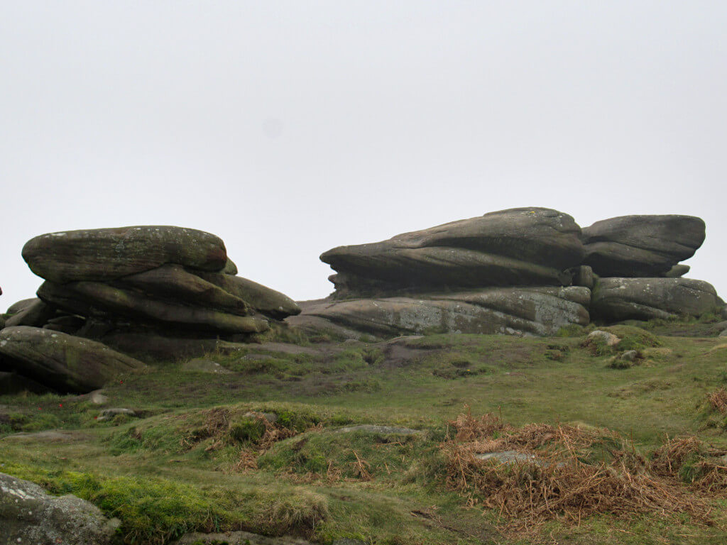 The rocks of Owler Tor. These large, round, flat topped rocks are perfect for sitting and admiring the view, when there isn't fog!