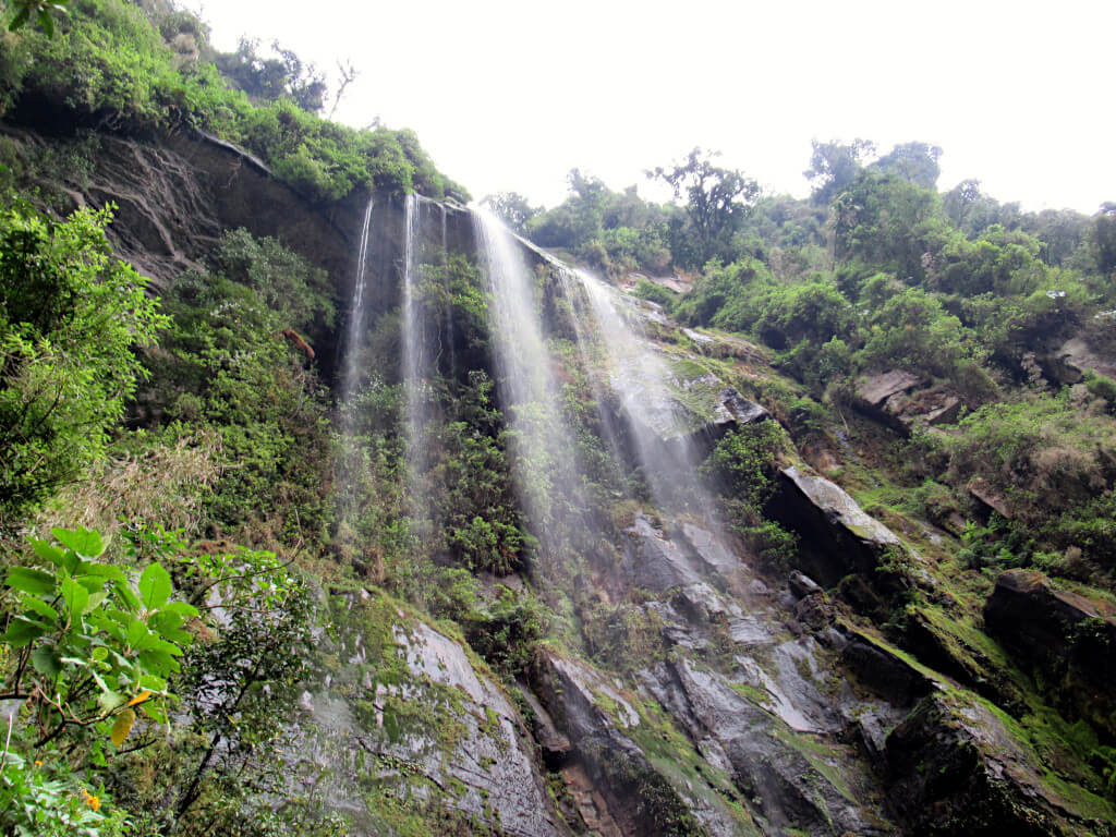 Looking up from the base of colombia's tallest waterfall