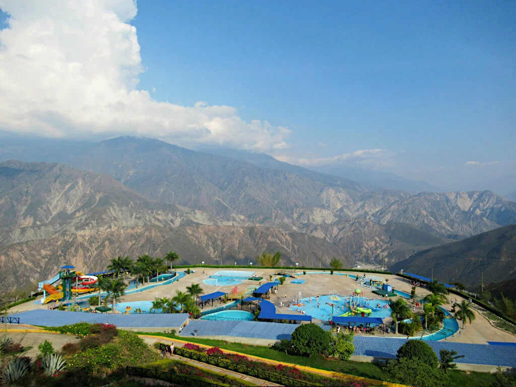 The Chicamocha Waterpark with the stunning background of the canyon walls