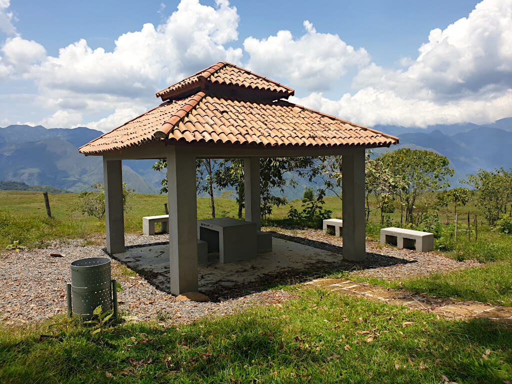 One of the newly built shelters with benches located along the path from Guadalupe to Las Gachas