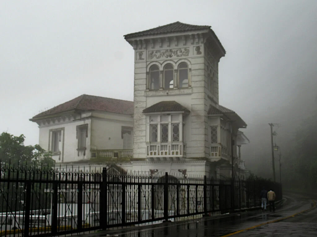 The Hotel del Salto on a foggy day in Bogota
