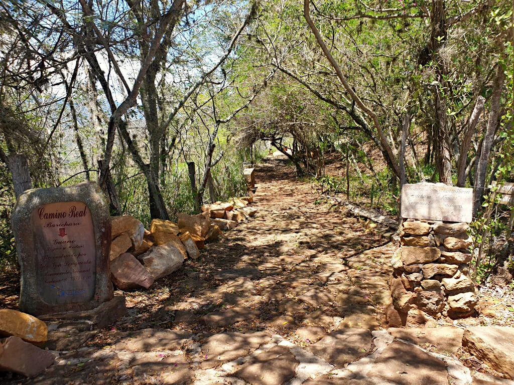 The start of the Camino Real Barichara-Guane, marked with an engraved stone on either side of the path