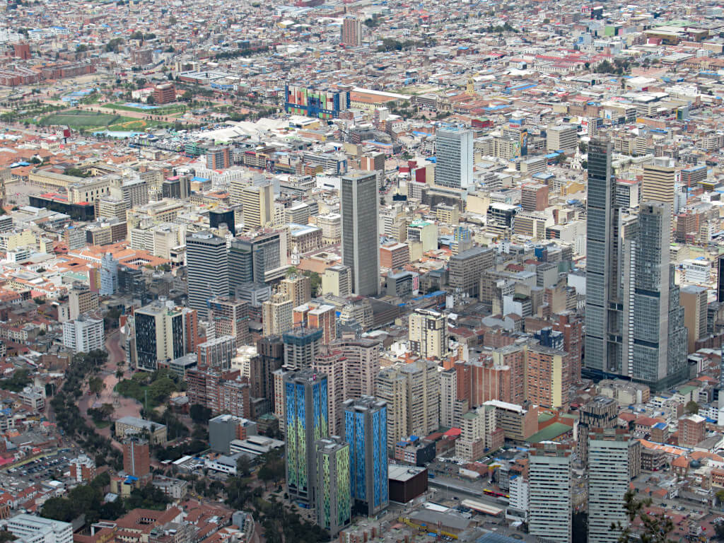 Colombia's capital of Bogota with tall buildings and a concrete jungle.