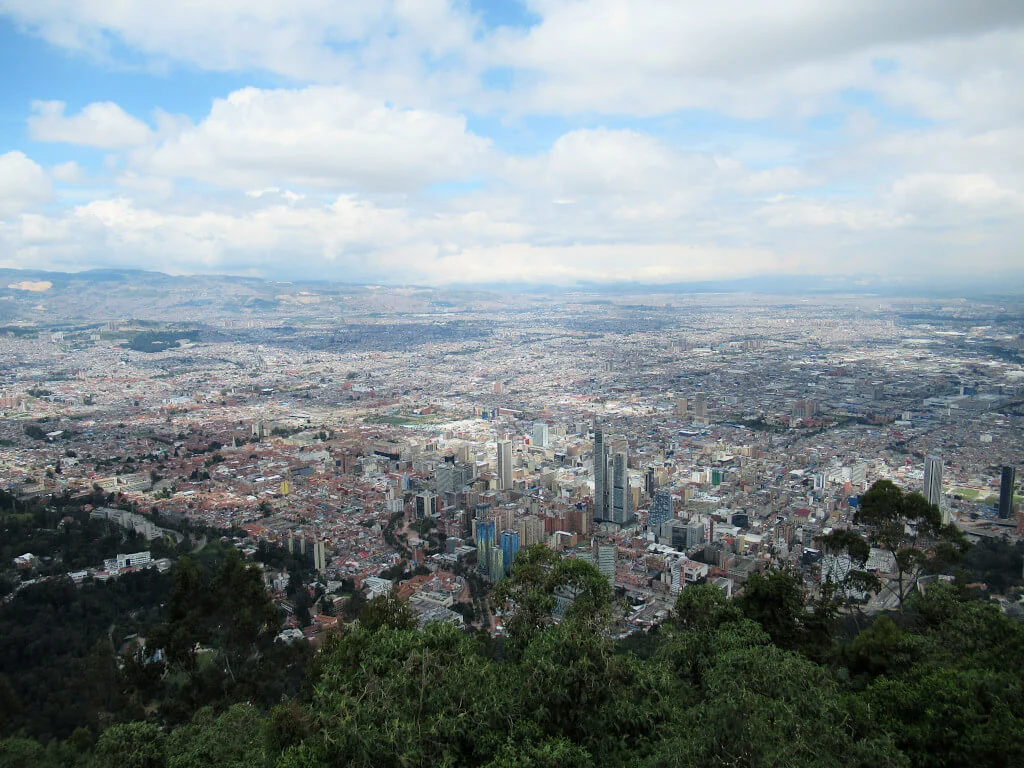 The sprawling city of Bogota seen from mountain-top Monserrate
