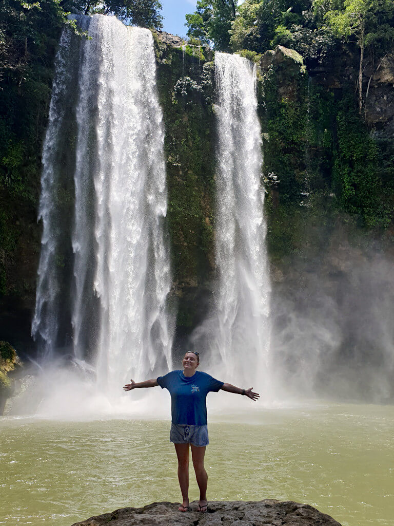 Zoe stood in front of Palenque's best waterfall