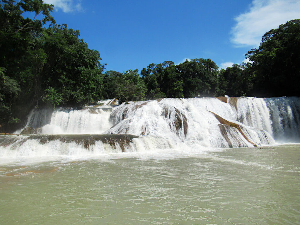 The famous Agua Azul Waterfalls, around 2 hours from Palenque. The wide falls stretch the entire width of the shot