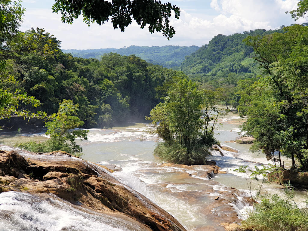 Looking over the cascading Agua Azul falls near Palenque