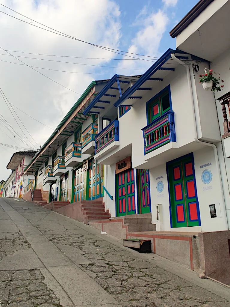 The bright buildings on the streets of Salento Quindio