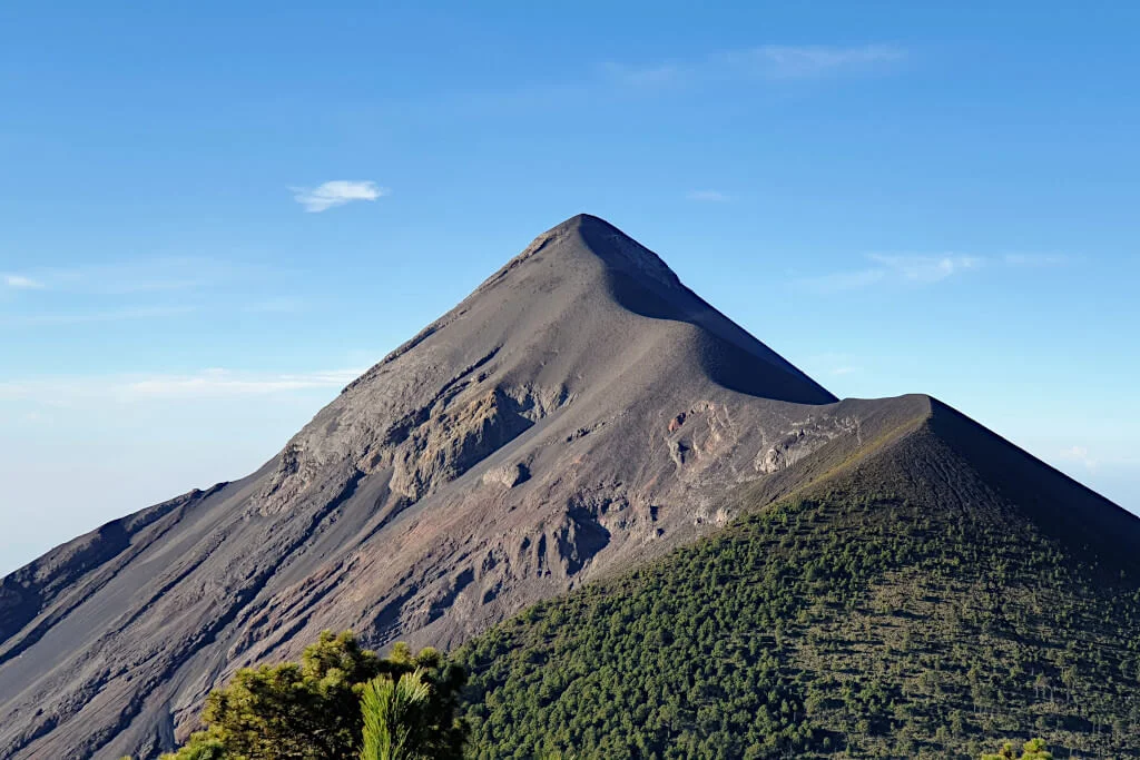 Looking across at the black volcanic slopes of Fuego from Acatenango in Guatemala