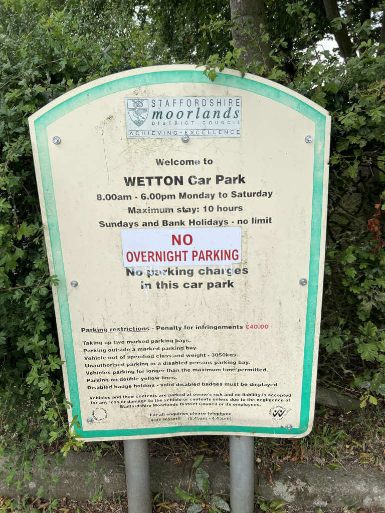 Wetton Car Park instructions, car parking is available for free here to start your Thor's Cave walk
