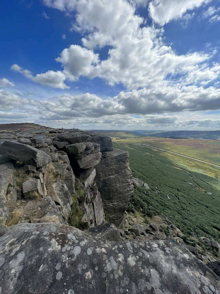 Stood on the edge of Stanage Edge looking towards Hathersage