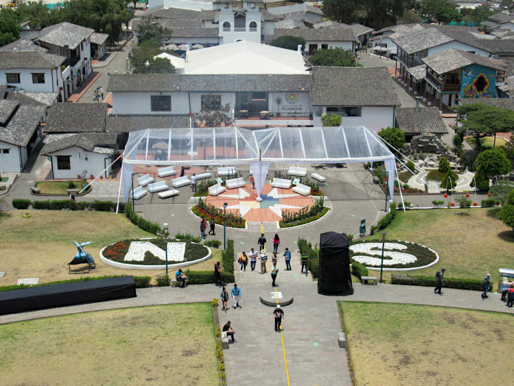 Looking down on the equator line from the Ciudad Mitad del Mundo monument