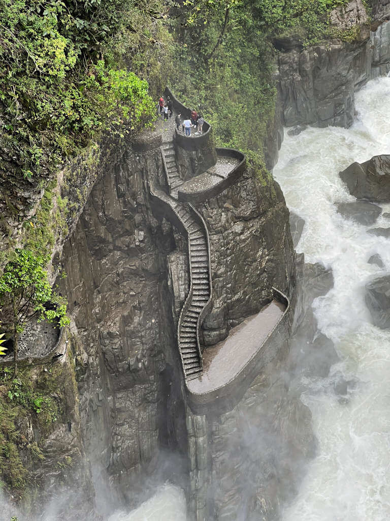 Close up of the iconic and often photographed steps down to the lowest viewing platform at the waterfall