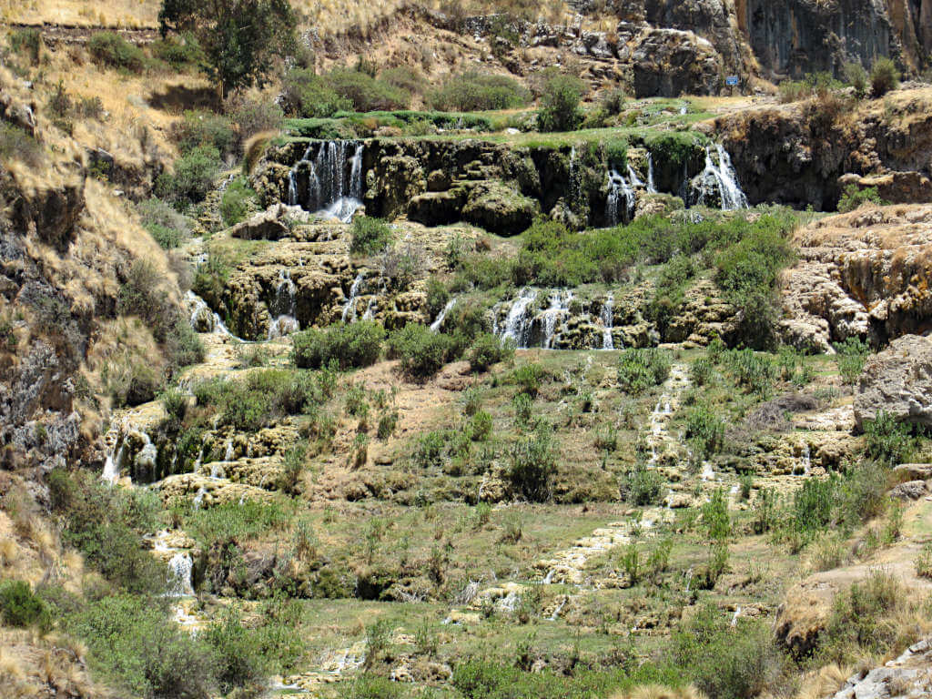 Waterfalls near the source of the water at Aguas Turquesas de Millpu Ayacucho