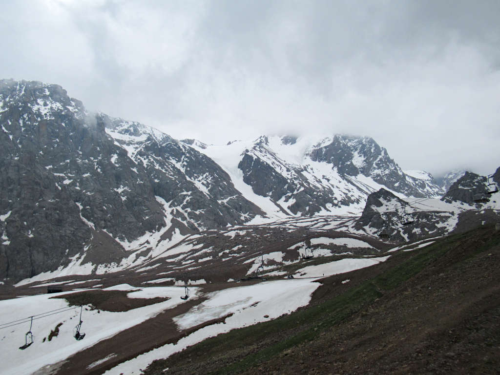 The snow-capped mountains around the Shymbulak sky resort. The best time to visit Kazakhstan for skiing is in the winter months