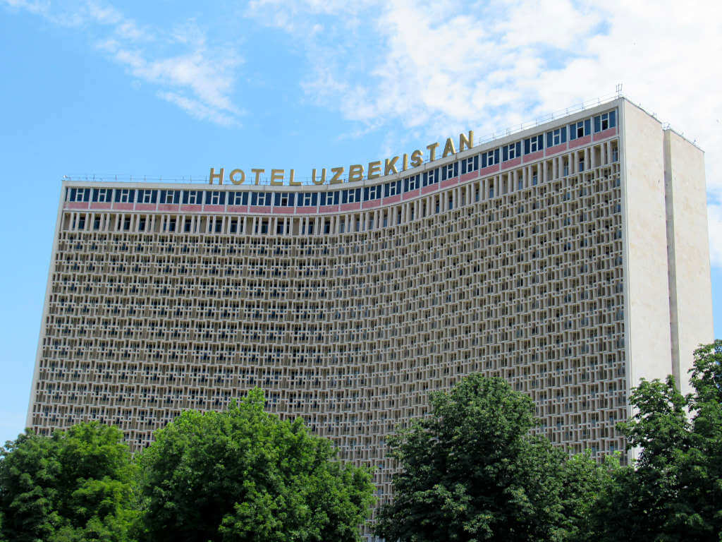 The Hotel Uzbekistan in Tashkent, with its famous soviet-style architecture
