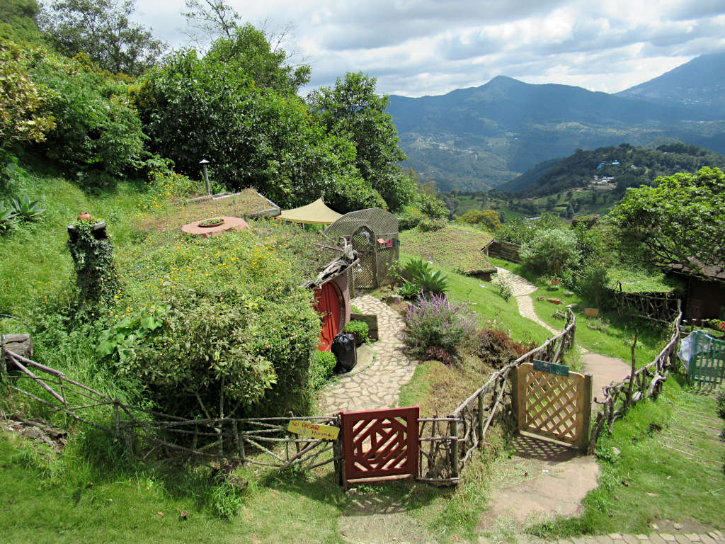 One of the hobbit hole houses at the Hobbitenango Hotel. Stay overnight at the park and witness the volcanos at sunrise