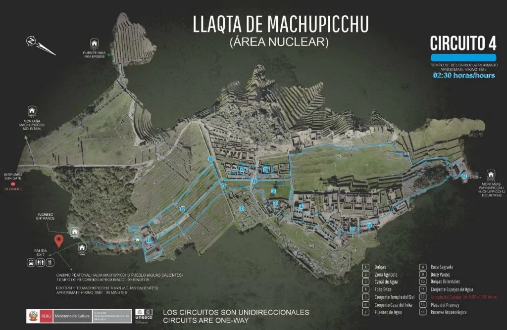 Circuit 4 of Machu Picchu provides access to the main plaza, Huayna Picchu but not the main viewpoints