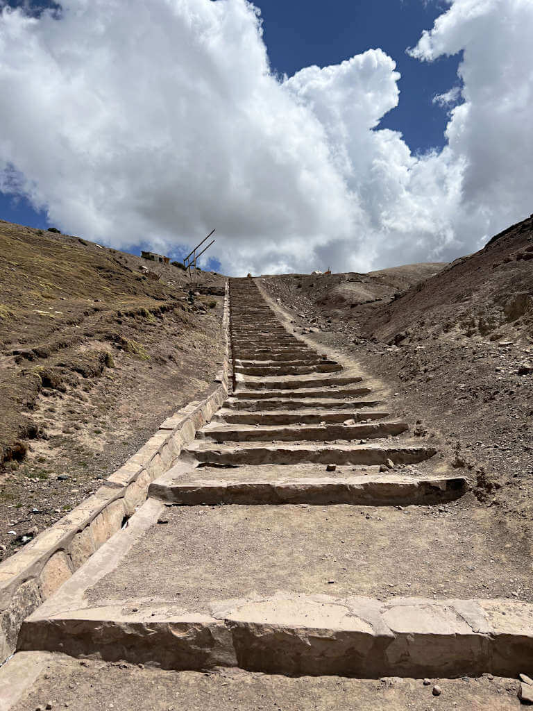 The stairs at the start of the hike around Palcoyo rainbow mountain, at this altitude, any uphill walking is hard work