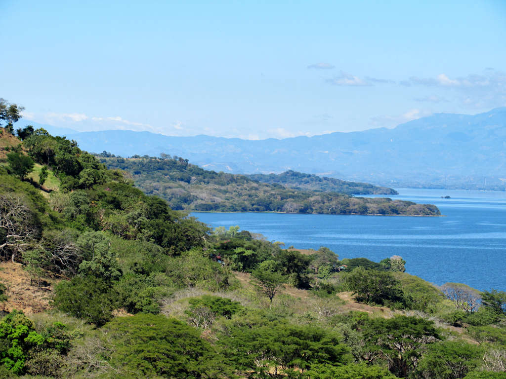 Looking across the lake near Suchitoto to the hills of El Salvador in Central America