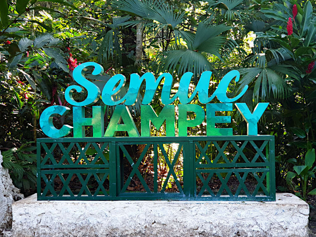 A sign at the entrance to Semuc Champey Natural Monument near Lanquin, Guatemala