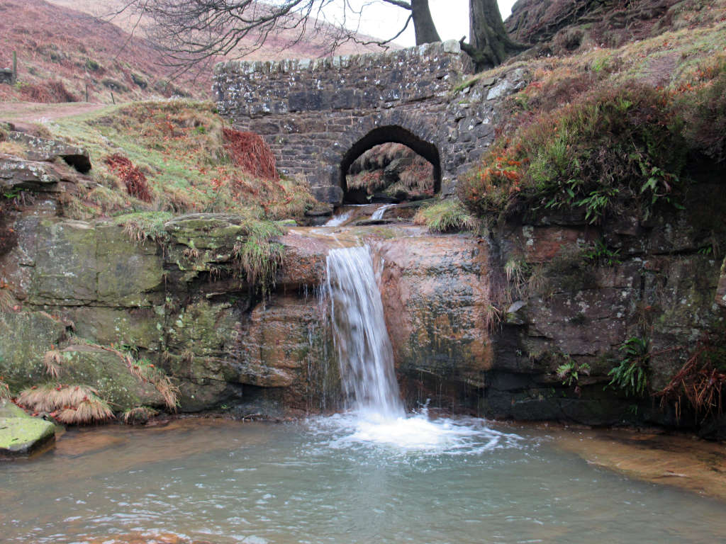 The smaller Three Shires Head Waterfall at the tri-county point