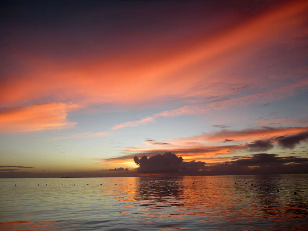 Sunset in Belize over the sea