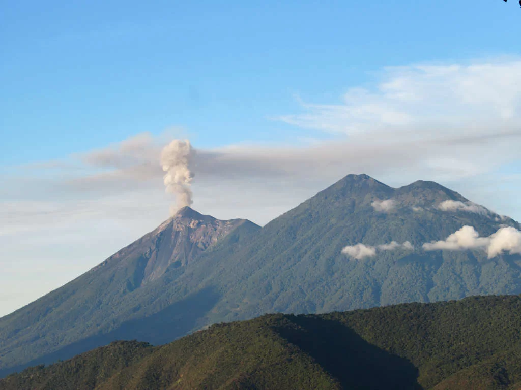 Morning views of Fuego and Acatenango from the hills outside Antigua